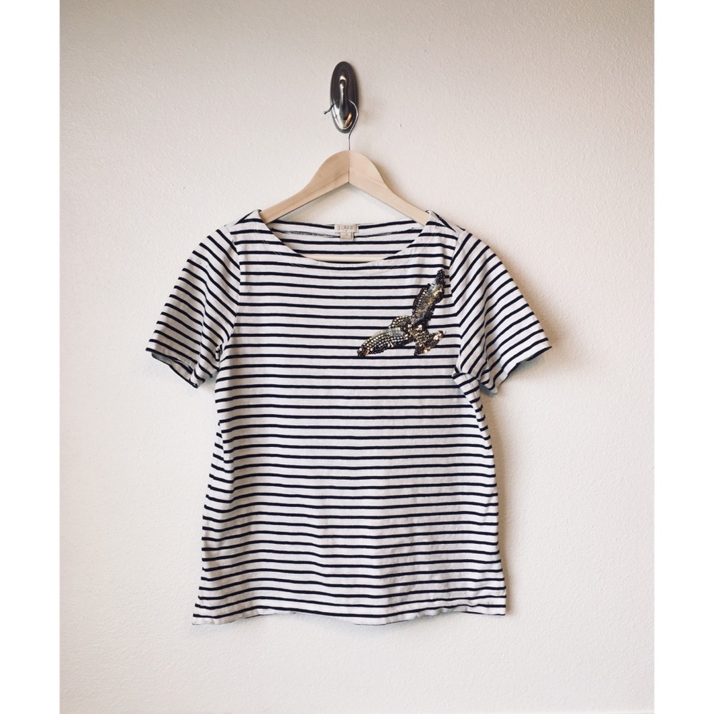 J. CREW | Black & White Stripe Embellished Tee S